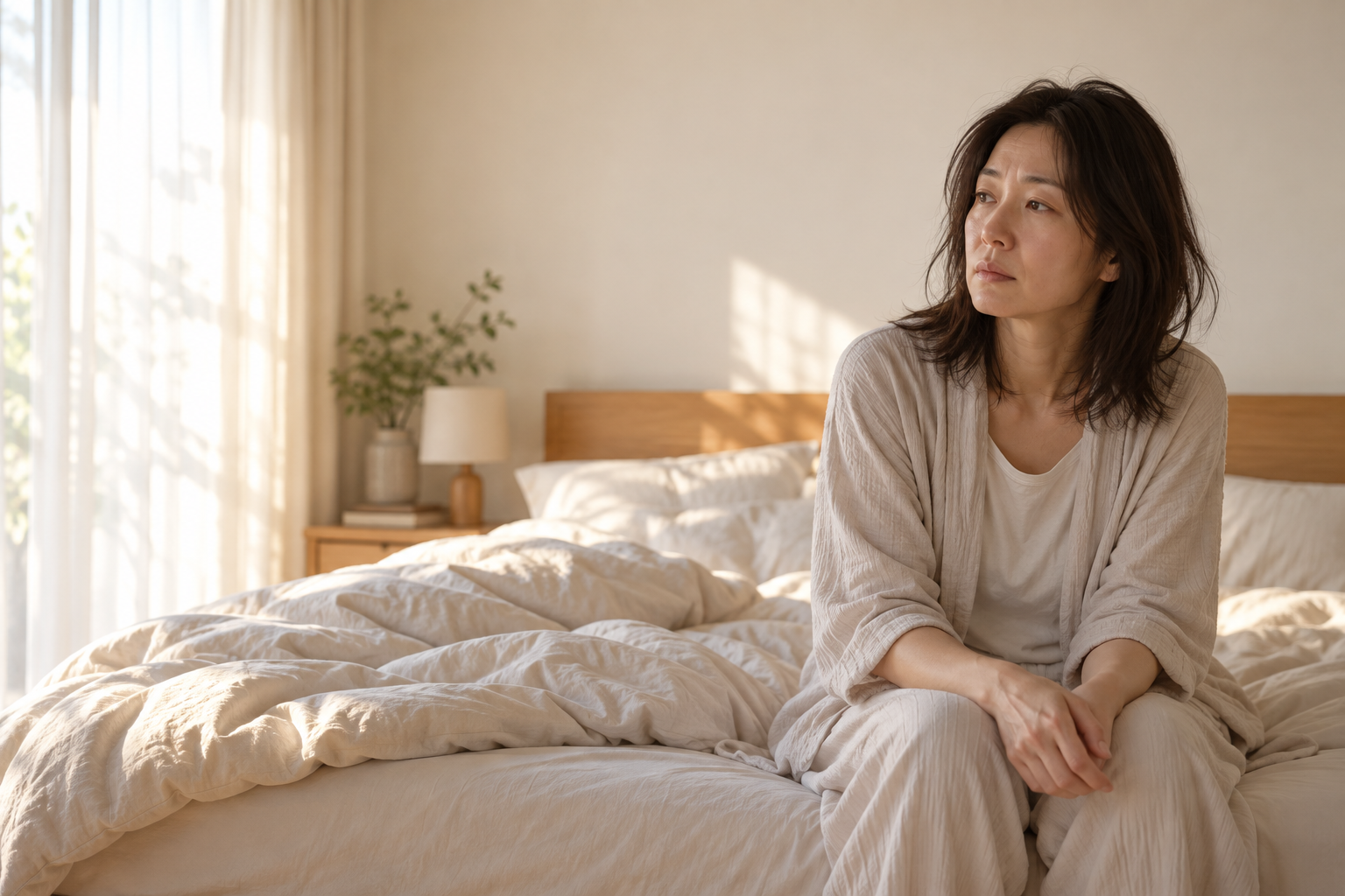 睡眠不足で疲れを感じている女性のイメージ